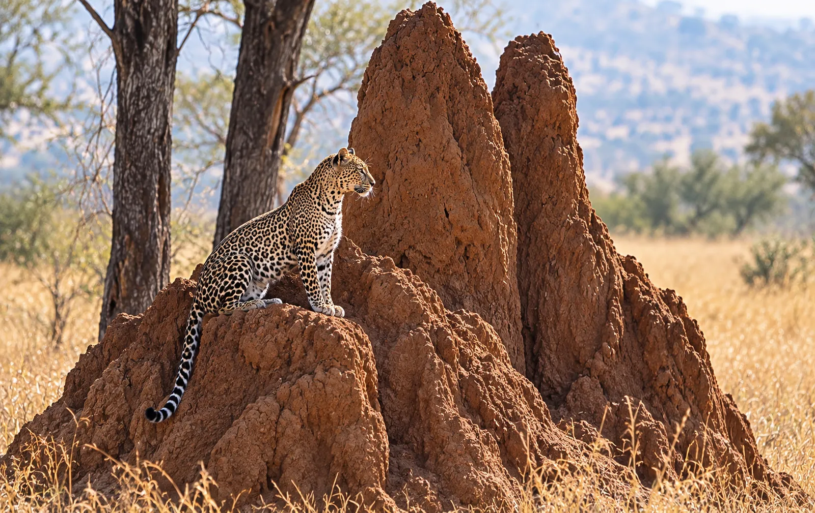 Leopard auf einem Termitenhügel im Tarangire-Nationalpark