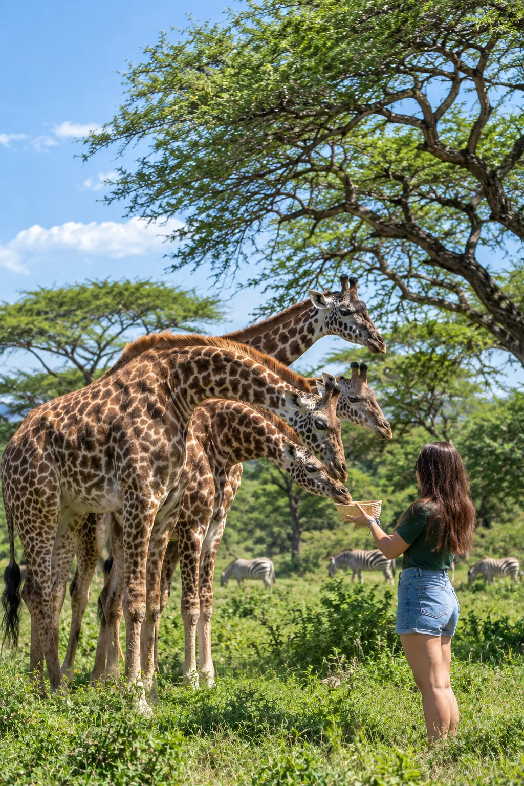 Giraffen fressen aus einer Schale, Serval Wildlife Park